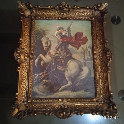 FOR SALE: Original Vintage Italian Framed Painting – Saint George (ቅዱስ ጊዮርጊስ)